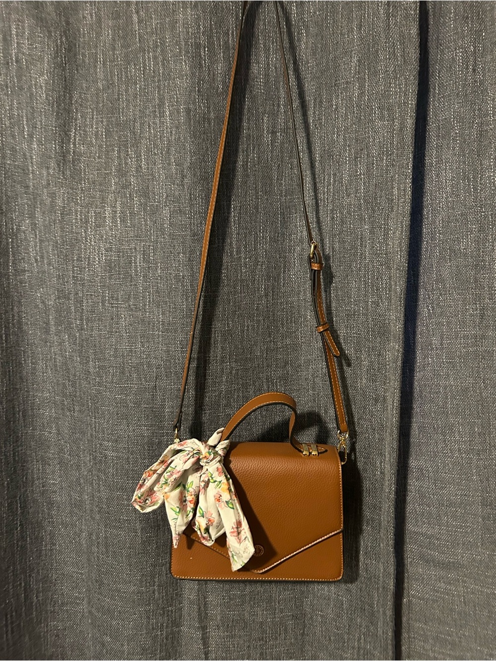 Steve Madden Brown Leather Crossbody with Floral Scarf